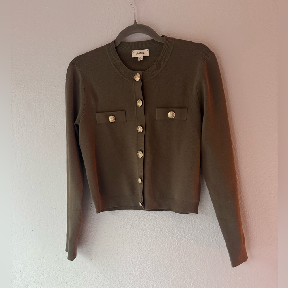 L'AGENCE Khaki Ribbed Knit Top